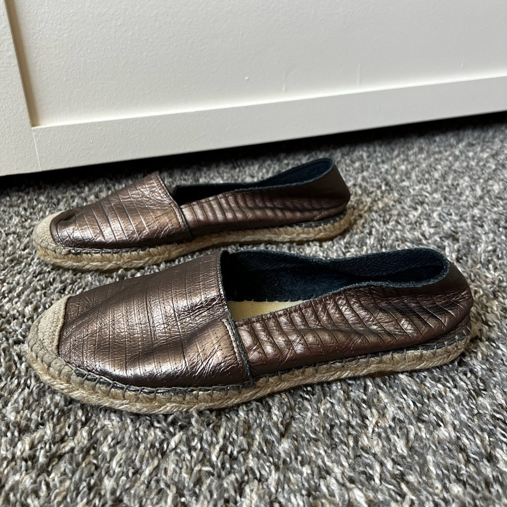 FABIOLAS Women’s Rose Gold Leather‎ Espadrilles Shoes Size EU 38